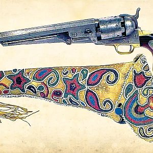 Этот пистолет с клеймом США имеет американского орла, выгравированного на вставной серебряной пластине на левой стороне рукоятки, а на правой стороне - легенду Колорадо и пятиконечную звезду на серебряной пластине. Серийный номер 62 000 датирует шестист